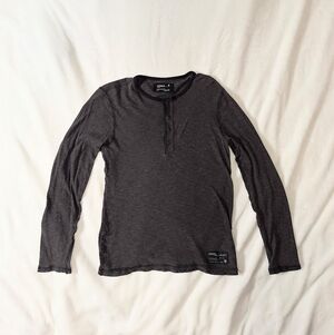 Express Slub Henley Top Men’s S – Gray/Black Striped Lightweight Long Sleeve